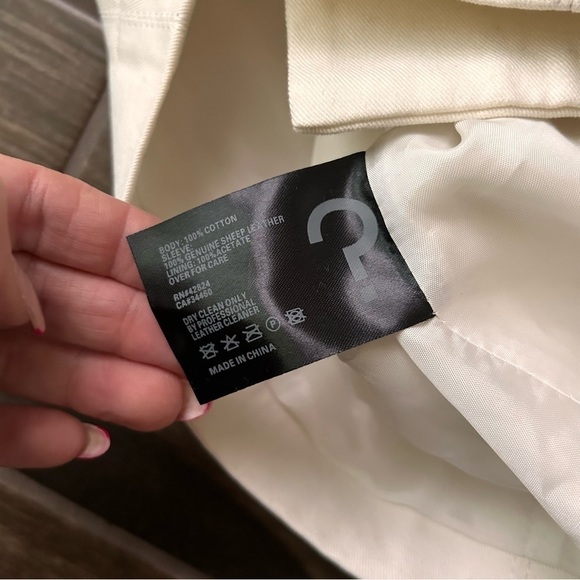 NWT Veda for Scoop NYC White Canvas Moto Jacket Leather Sleeves Sz S - Picture 10 of 10